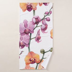 Toalha De Banho Padrão sem costura com flores de orquídea aquare