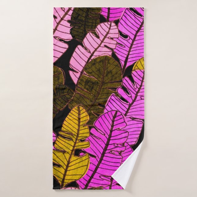 Toalha De Banho Padrão sem costura com folhas tropicais desenhadas (Toalha de Banho)