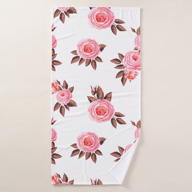 Toalha De Banho Padrão sem costura com inglês rosesbelto, preto (Toalha de Banho)