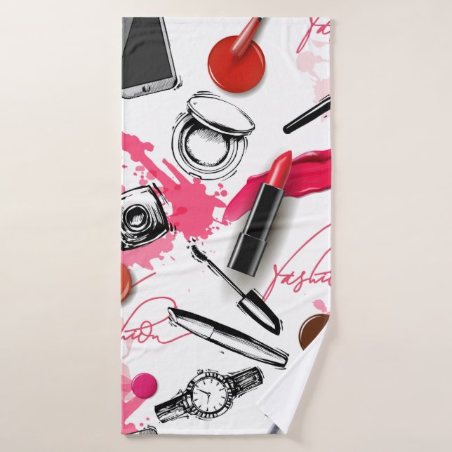 Toalha De Banho Padrão sem costura com maquiagem pintada (Toalha de Banho)