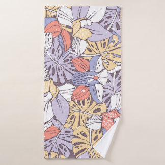 Toalha De Banho Padrão trópico uniforme com orquídea e monstera l