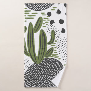 Toalha De Banho padrão uniforme com cacto em fundo branco.