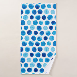 Toalha De Banho Padrão uniforme de aquarela com bolinhas azuis