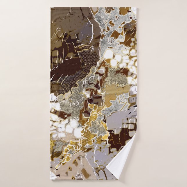 Toalha De Banho Padrão urbano, moderno, abstrato, branco, dourado  (Toalha de Banho)