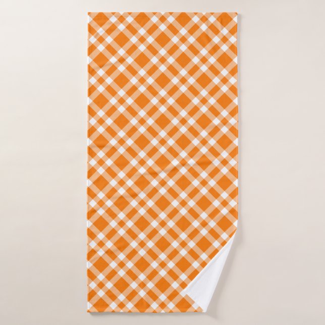Toalha De Banho Padrão Xadrez Laranja Branco (Toalha de Banho)