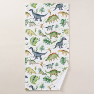Toalha De Banho Padrões de Crianças de Aquarela Verde de Dinossaur