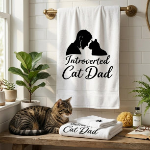 Toalha De Banho Pai de Gato Introvertido Silhueta Vintage Minimali