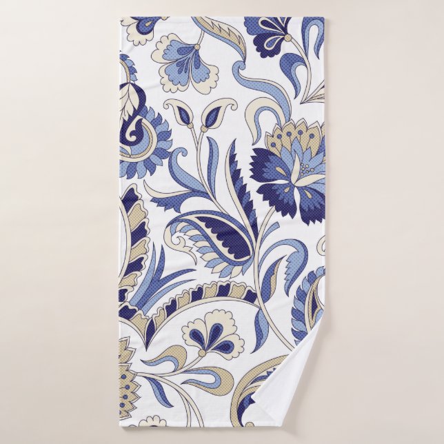 Toalha De Banho Paola azul indiana tradicional sem costura, padron (Toalha de Banho)