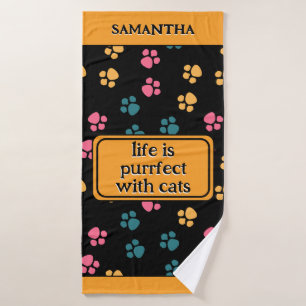 Toalha De Banho Pata de gato preto engraçado fofo