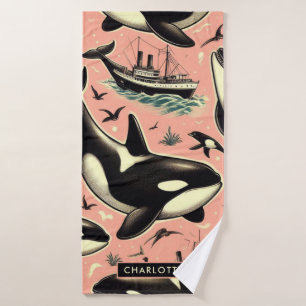 Toalha De Banho Patterno de Orca de Vintage Cute