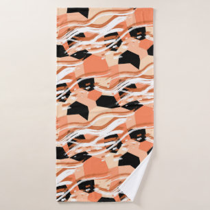 Toalha De Banho Peach Black White Abstrato Pattern.