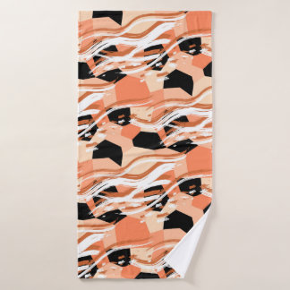Toalha De Banho Peach Black White Abstrato Pattern.