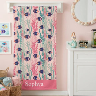 Toalha De Banho Peixes Tropicais Rosa Personalizados