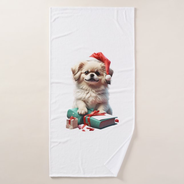Toalha De Banho Pekingese de Natal (Toalha de Banho)