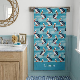 Toalha De Banho Pelicano Costeiro Azul Água