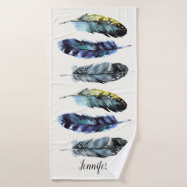 Toalha De Banho Penas de Aquarela de Estilo Boho Personalizadas