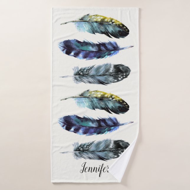 Toalha De Banho Penas de Aquarela de Estilo Boho Personalizadas (Toalha de Banho)