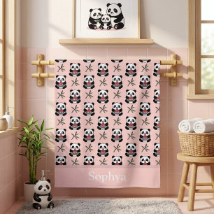 Toalha de Banho Personalizada Rosa Panda para Cria