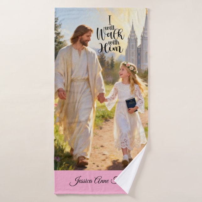 Toalha De Banho Personalized Baptism Bath Towel-Walk With Him (Toalha de Banho)