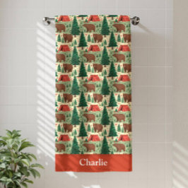 Toalha De Banho Personalized Bear Camping Kids