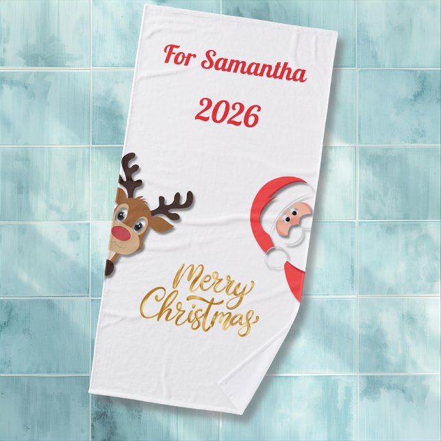 Toalha De Banho Personalized Christmas Bath Towel - Santa Design  (Criador carregado)