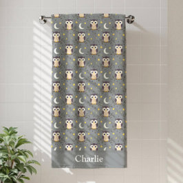 Toalha De Banho Personalized Gray Owl Kids