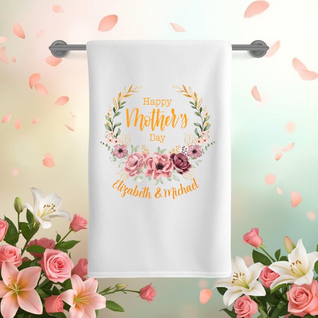 Toalha De Banho Personalized Happy Mother’s Day Floral Bath Towel (Criador carregado)
