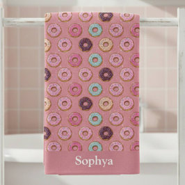 Toalha De Banho Personalized Pink Glitter Donut