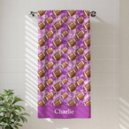 Toalha De Banho Personalized Purple Football Kids