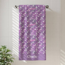 Toalha De Banho Personalized Watercolor Purple Music Note