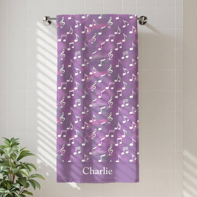 Toalha De Banho Personalized Watercolor Purple Music Note (Criador carregado)