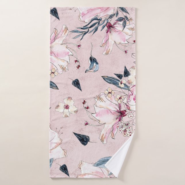 Toalha De Banho Pillo marinho Azul e Flores de Aquarela (Toalha de Banho)