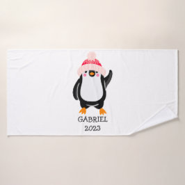 Toalha De Banho Pinguim de Natal Gelado Personalizado em Chapéu Ve