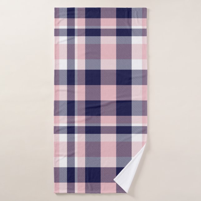 Toalha De Banho Pink and navy Plaid,  checkered,  tartan seamless  (Toalha de Banho)
