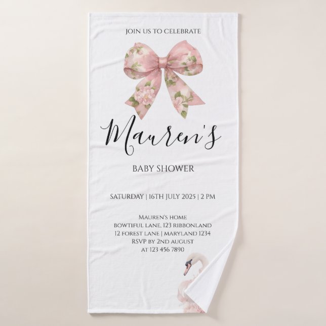 Toalha De Banho Pink Bow Girl Baby Shower  (Toalha de Banho)