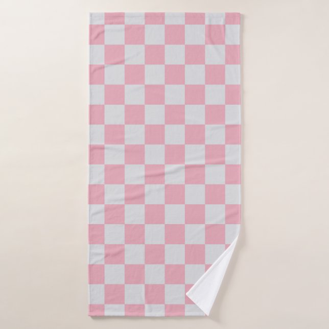 Toalha De Banho Pink + Cinza Checkered Checkerboard Padrão (Toalha de Banho)