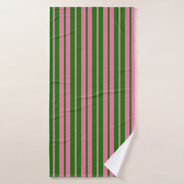 Toalha De Banho Pink Green Stylish Stripes Pattern Design  (Toalha de Banho)