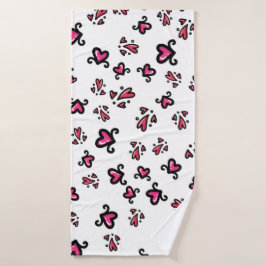 Toalha De Banho Pink Hearts Pattern – Cute Doodle Design