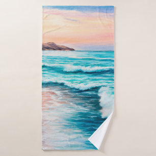 Toalha De Banho pintura a óleo do lindo pôr do sol roxo sobre o o