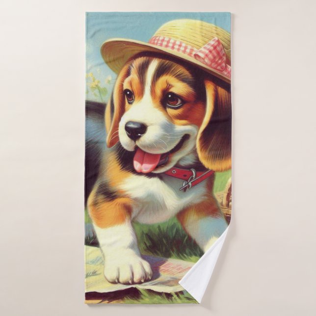 Toalha De Banho Pintura para puppy com beagle (Toalha de Banho)