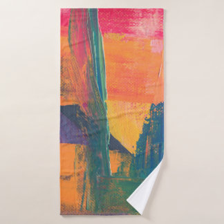 Toalha De Banho Pintura verde, amarela e abstrato vermelha