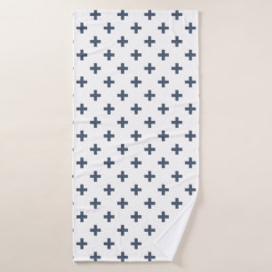 Toalha De Banho Polka de cinza azul cruz em branco