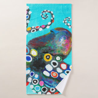 Toalha De Banho Polvo colorido ilustração pintura desenhada à mão
