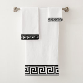 Toalha de Banho Preta e Branca Elegante com Padrão