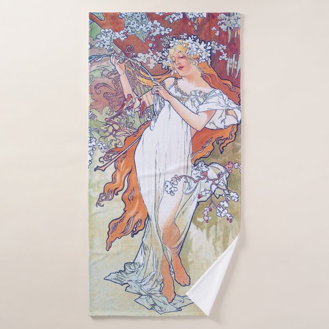 Toalha De Banho Primavera (Quatro Assentos), Alphonse Mucha (Toalha de Banho)
