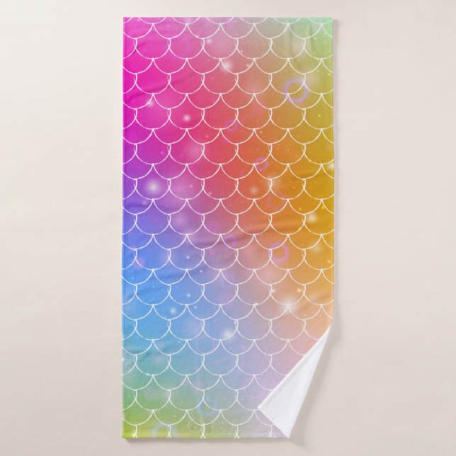 Toalha De Banho Princesa sereia com balanças arco-íris kawaii (Toalha de Banho)