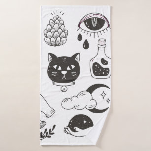 Toalha De Banho rabisco da tatuagem mística desenhado à mão, cr