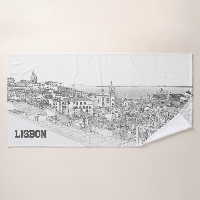 Toalha De Banho Reprodução do Lápis de Alfama em Lisboa (Toalha de Banho)