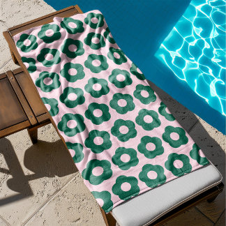 Toalha De Banho Retrô de Padrão Floral Verde Bonito