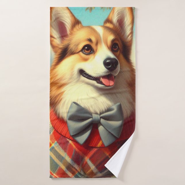 Toalha De Banho Retro Welsh Corgi Cardigan Painting (Toalha de Banho)